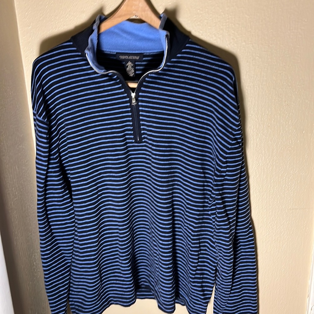 Banana Republic VTG Mens Quarter Zip Sweater Color Blue Striped Size XL